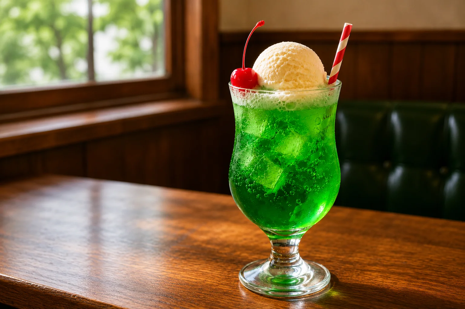 窓辺に置かれた季節のクリームソーダ