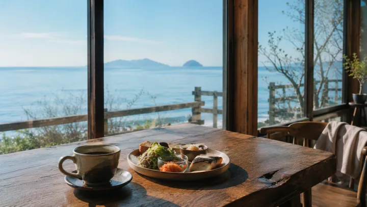 木の器に盛り付けた漁港の日替わりプレート